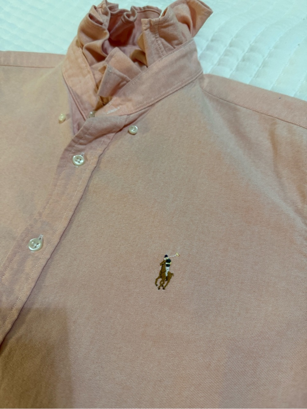 Upcycled Mens Ralph Lauren Coral Button-Down Shirt -L - Picture 4 of 8